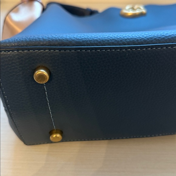 Coach Navy Blue Shoulder Bag with Gold Accents - Picture 3 of 7